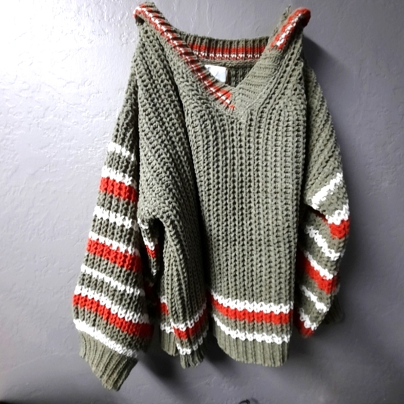 POL Sweaters - POL BEST SELLER BOYFRIEND Chunky Green And Multi Stripe Color Cozy Sweater